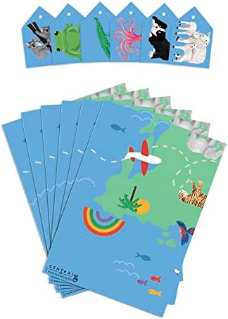 Papel de embrulho de mapa mundial central 23 - Papel de embrulho infantil - 6 folhas Blue Gift Wrap - Animal