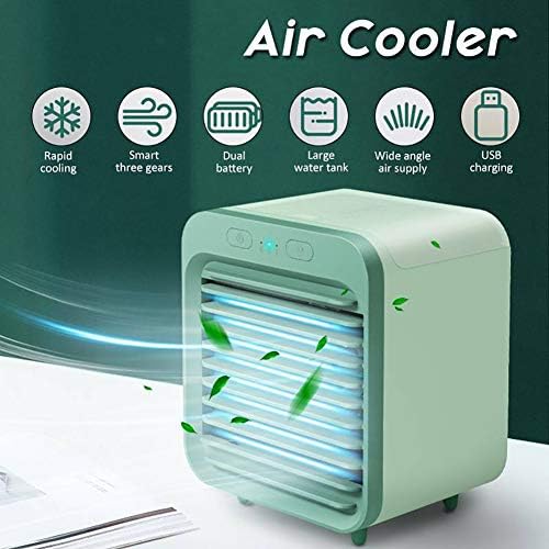 Dulplay mini ventilador de ar condicionado portátil USB, um umidificador de tabela de ar refrigerador, 3 velocidades de resfriamento, para escritório em casa verde 5x4x6inch
