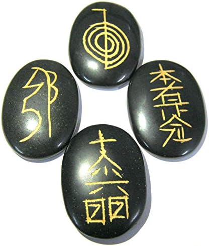 Crystalmiracle exclusivo usui reiki símbolo esculpido preto ágata de quatro pedras conjuntos de bem -estar presente de