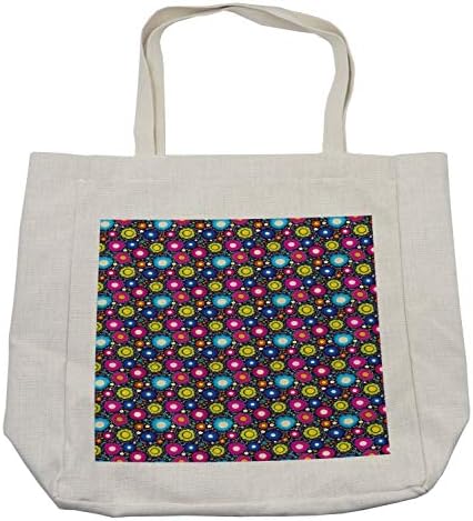 Bolsa de compras coloridas de Ambesonne, estilo rabiscos de rabiscos Daisy Blooms composição de jardim divertida, bolsa reutilizável