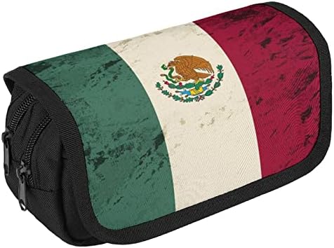 Caixa de lápis de bandeira do Retro México com dois compartimentos grandes bolso de bolsa de armazenamento de grande capacidade para bolsa lápis para adolescente adolescente