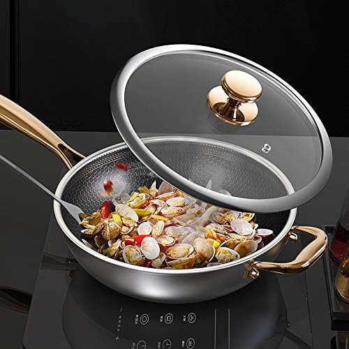 Gydcg wok não-bastão em aço inoxidável doméstico sem revestimento menos fumaça multifuncional gás fogão a gás para cozinhar frigideira