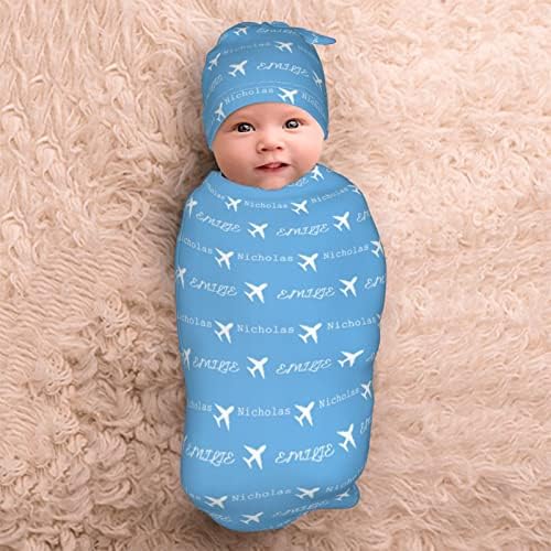 Colk Cobertores de bebê personalizados e chapéu, com nome para meninos e meninas Sleepsack Swaddle Blanket, Swaddle recém -nascido personalizado para recém -nascidos