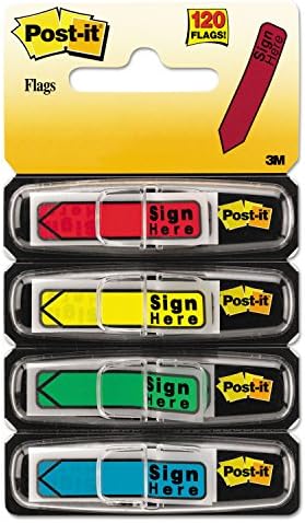 Post-it-it 684SH Arrow Mensagem de 1/2 polegada sinalizadores de página, sinal aqui , 4 cores com dispensadores, 120/pacote