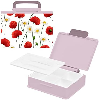 Alaza Daisy e Poppy Flowers Floral Bento lancheira BPA Recipientes de almoço à prova de vazamentos com bóia e colher, 1 peça