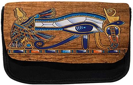 Caixa de lápis egípcia lunarável, estilo mosaico de olho de papiro, bolsa de lápis de caneta com zíper duplo, 8,5 x 5,5, azul
