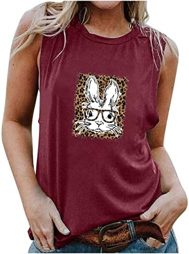 T-shirt de coelhinho da Páscoa Leopard para Mulheres Tanque Tampa Longa Campa Confortável Tees Antecedentes Meninas Feliz Dia da Páscoa