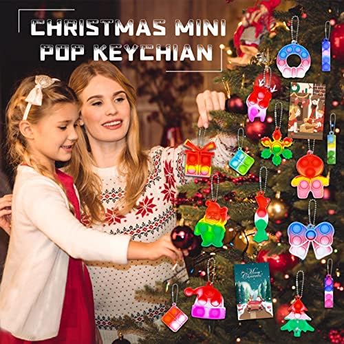 92 PCs Christmas mini push pop bubble Fidget Toy, Stuffers de meias de Natal, Mini Pop Pop Keychain Fidget Toys Pack, Favors
