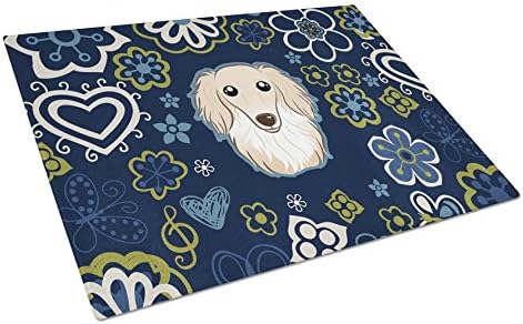 Tesouros de Caroline BB5063LCB Blue Flowers Longhair Creme Dachshund GLATBELA PLACA DE CORTE DE VIDO GRANDE e Decorativa Corte e Serviço Placa de Escovamento de Grande Tamanho, Placa de corte,