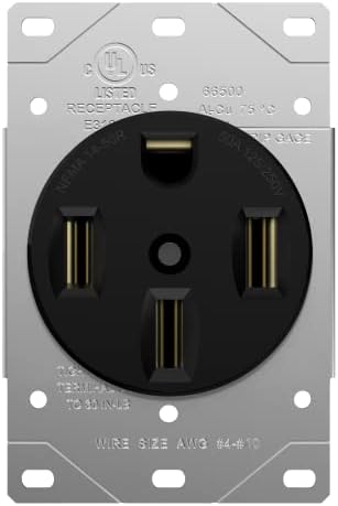 Enerlites 50 AMP 125/250V RECEPTACLE DO RECEPTACLE, para fogão de veículo Rvelétrico, 3-polo, 4 arame, NEMA 14-50R, 66500-BK,