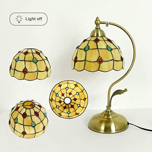 JGWSMQ Tiffany estilo lâmpada de mesa bege com miçangas coloridas decoração 8 largura 17 altura de vidro de vidro com lâmpada