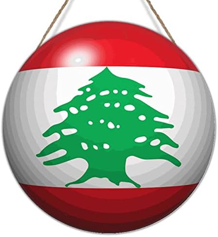 Bandeira do Líbano Rodada Bolsa de boas -vindas Bandeira do Líbano Fazenda rústica House Holding Wood Placa Placa Plata
