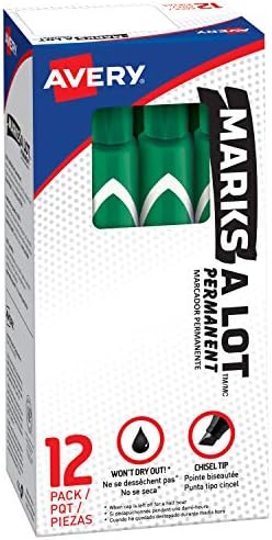 Avery Marks-A-Lot Marcadores permanentes, tamanho grande ao estilo de mesa, ponta de cinzel, água e desgaste, 12 marcadores verdes