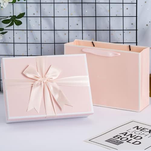 Caixa de presente rosa pyx com belo bowknot, tamanho da caixa: 11,4 '' x 8,66 '' x 3,54 polegadas, caixa de presente rosa, caixa