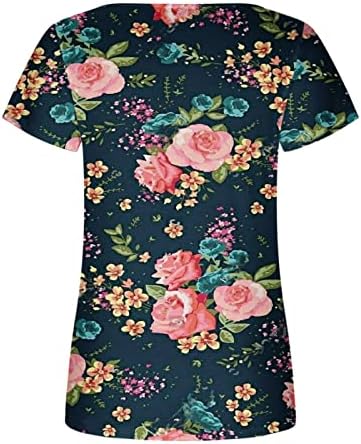 2023 TUNTES femininas Túnicas de verão Blouses de manga curta de verão plissado as camisetas elegantes de camiseta floral elegante e elegante