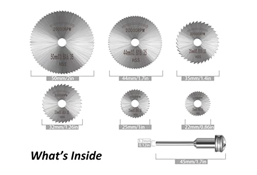 6pc HSS viu lâminas com haste de extensão de haste de 1pc 1/8 , conjunto de roda de corte para ferramentas rotativas