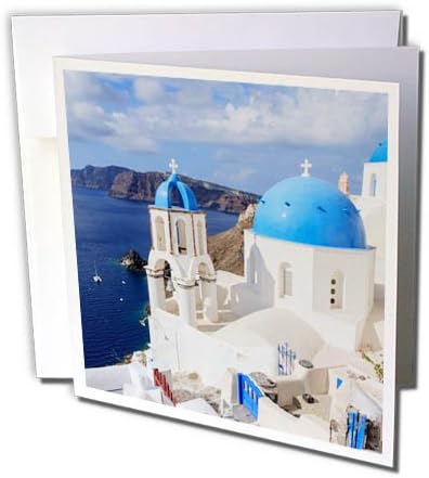 Cartão 3drose Greeting Card Igrejas e Casas Tradicionais azuis, Santorini, Grécia, 6 x 6