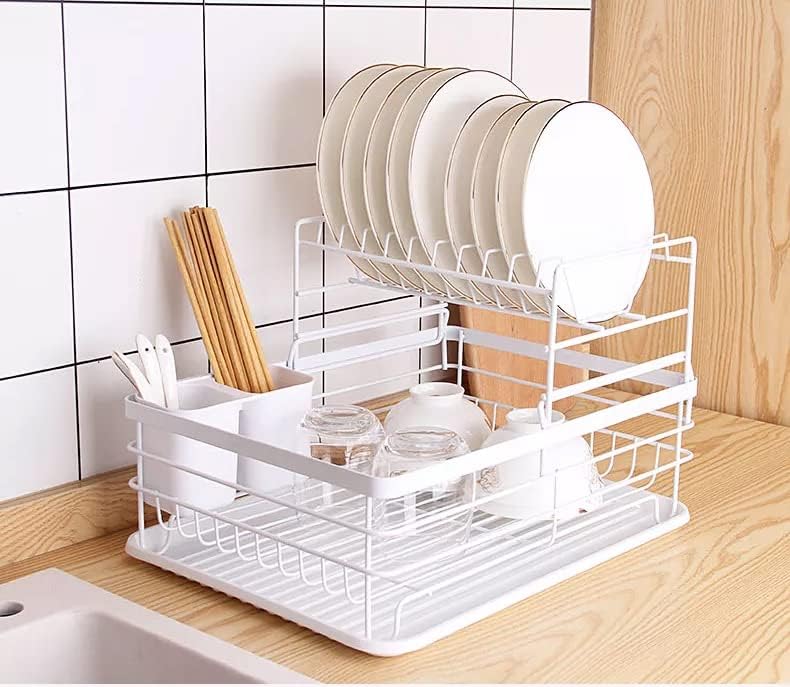 MNML Casa de prato para casa de secagem para balcão de cozinha - rack de prato grande e conjunto de drenagem - esgotador de prato para pia - armazenamento de cozinha para lava -louças com 4 peças e material de camada diferente