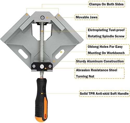 Grampo de canto com mandíbula de giro ajustável ferramenta de madeira de madeira única alça única de 90 graus CLIP DE CLIP