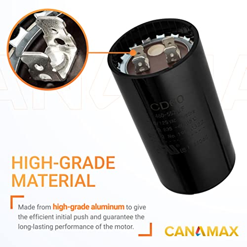 Canamax 460-552 MFD UF 50/60 Hz 110-125 Vacs Volts Volts Round Start Capacitor - Substituição para o motor CA ou