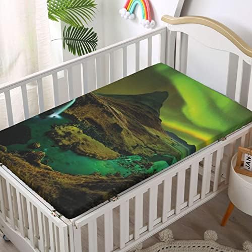 Aurora boreal com tema mini folhas de berço, mini lençóis portáteis de berço macho de colchão macio folhas de berço para menina ou menino, 24 x38, samambaia verde-oliva