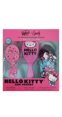 Braco de Acessórios para Hellow Wet Brush + Goody Deftangling Hello Kitty Chococat e Friends Scrunchies Set Kit