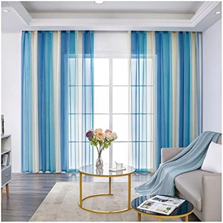 Cortinas puras daesar para o quarto 2 painéis, cortinas de ilhós de voile de poliéster azul transparente cortinas de blecaute para a sala de estar escurecendo 42 w x 72 l