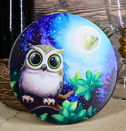 Presente de Ebros Romântico Owed Owl Incomodando -se no galho de árvore por estrelas da lua cheia