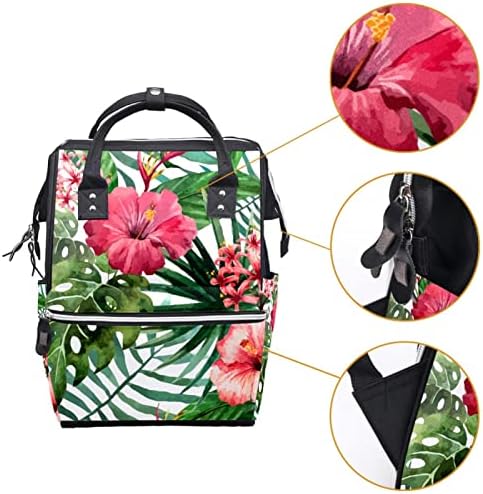 Mochila de saco de fraldas vbfofbv, mochila de viagem multifuncional, folhas tropicais hibiscus
