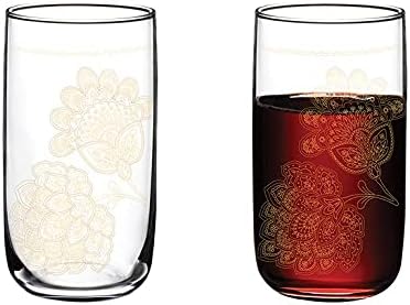 Lamodahome Luba Glass Conjunto de 3 refrigerantes xícara de refrigerante 365 ml de vidro de água dourada e xícaras longas de bebida que bebem o copo de bebida para cozinha