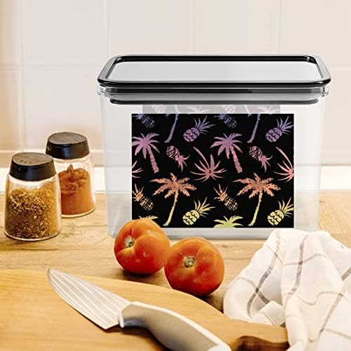Palmeiras e abacaxi caixa de armazenamento de plástico Recipientes de armazenamento de alimentos com tampas de arroz balde selado para organização de cozinha