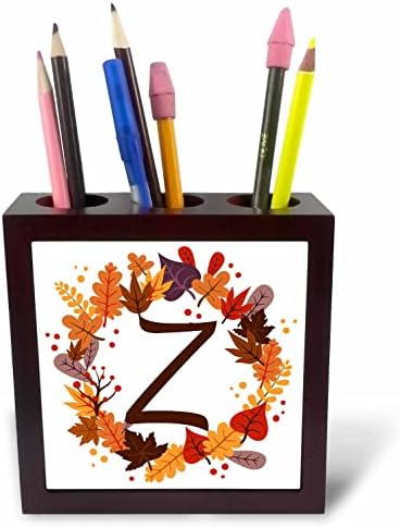 3drose folhas de outono grinaldas monograma z marrom inicial - portadores de caneta de ladrilho