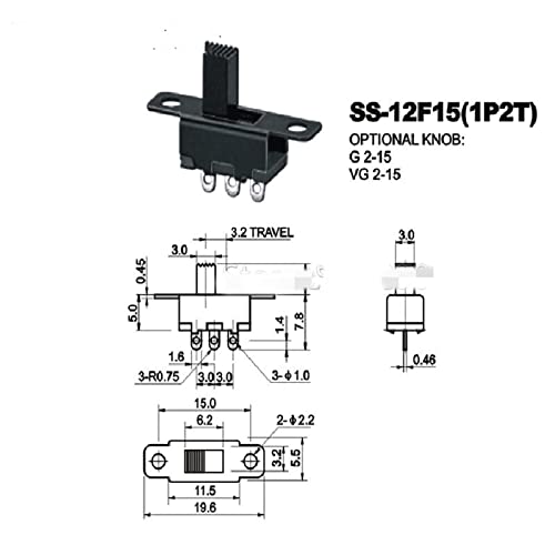 Micro switch 10pcs ss12f15 ss12f15vg8 interruptor de alternância 3pin 1p2t slide interruptor alça de 8 mm