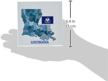 3drose cst_192448_3 sinalizador e mapa da Louisiana com cada paróquia marcada e colorida montanhas -russas de azulejos, conjunto de 4