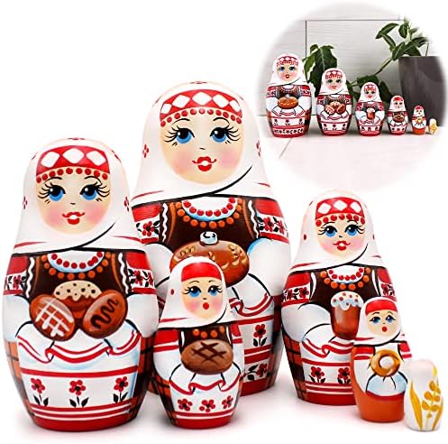 Aevvv Russian empilhando bonecas definidas 6 PCs - bonecas de ninho em enfeites folclóricos de roupas eslavas - boneca