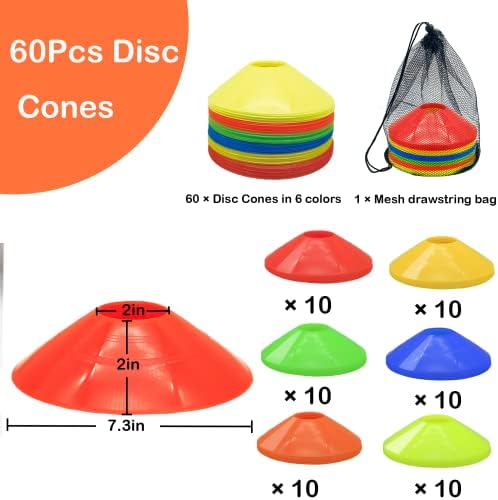 Cones Sports Set, cones de futebol de 24pcs 7 / 9 com cones de disco de 60pcs, cones de futebol agilidade com bolsa de transporte,