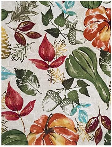 Newbridge Gourd reunindo toalha de mesa de outono contemporânea, abóbora de Ação de Graças, bolota e estampa de folhas,
