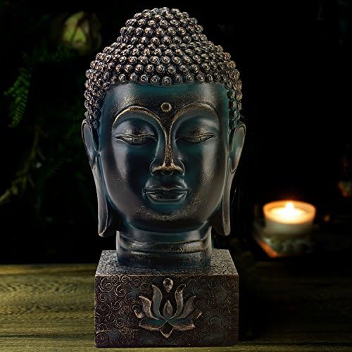 Mygift Rústico Zen Rústico Zen Buda Cabeça estatueta, estátua de meditação calmante com Lotus Sculpted Display Base