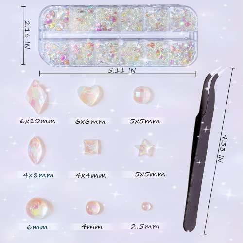 Jodie 750 PCs 3D Acerros de unhas Aurora strass para unhas Mistura de mistura cristais Clear abas de cor brilhante design de cor gemas de tamanho multifuncional Diamantes decoração de arte Diy Jewelry Crafts Caixa