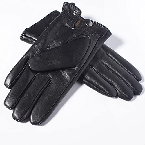 Luvas de couro de inverno Xbwei Luvas de toque masculinas Luvas de lã de lã Drivante quente