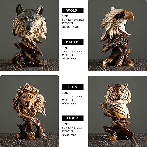 Eagle Lion Tiger Wolf Resin estátua decoração-O rei dos animais simulou esculturas de madeira estudam o quarto da