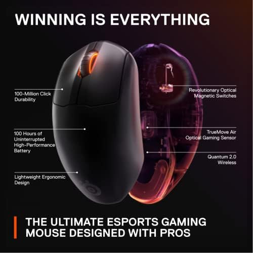 Steelseries Esports Mouse FPS sem fio FPS-Ultra Lightweight-Prime Edition-5 Botões programáveis-LAG de 2,4 GHz-Bateria de 100h-Sensor de CPI de 18k-interruptores ópticos magnéticos-PC/Mac