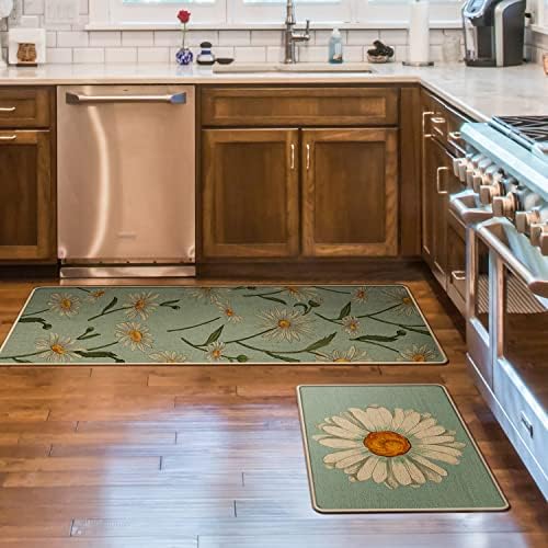 Tapetes de cozinha de primavera Conjunto de 2, tapetes de cozinha florais e tapetes de porta, tat de piso não deslizante