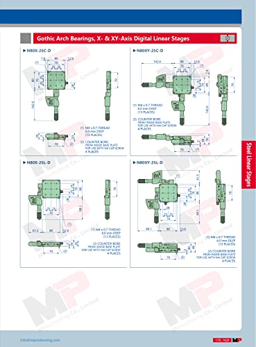 MPositioning n80xy-25c-d aço inoxidável xy estágio linear com rolamentos de esferas de arco gótico e micrômetros digimáticos