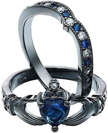Aura jóias claddagh anel conjunto de ouro preto de ouro preto Sapphire cz anel de casamento feminino presente