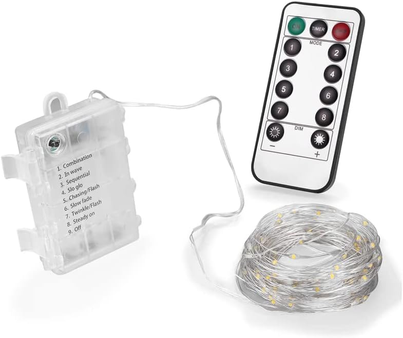 2 Define luzes de cordas de cordas de cordas externas LED de fada com controle remoto, luzes de Firefly de 33 pés