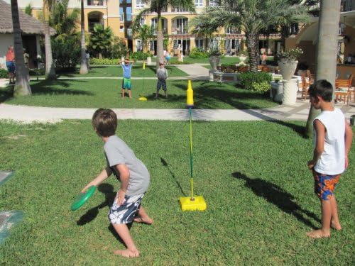 Bottle Bash Outdoor Flying Disc Game Set - jogo de jogo de disco para família, adulto e crianças, quintal e jogo de praia - Frisbee Target Lawn Game With Pols & Bottles