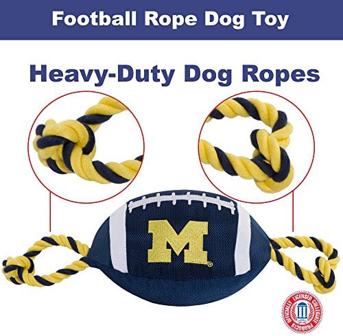 Animais de estimação PETS NCAA Michigan Wolverines Futebol Toy, materiais de nylon de qualidade de dura qualidade, cordas fortes, squeaker