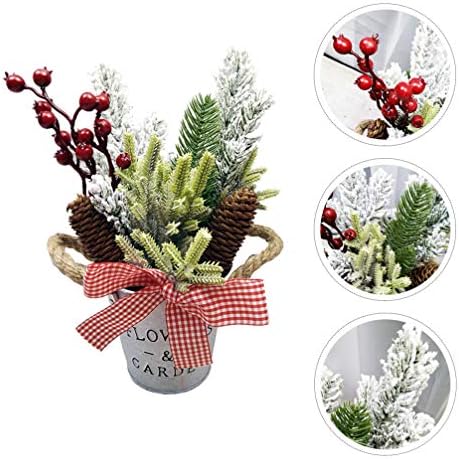 Jojofuny Mini Christmas Tree Treepp Pines Trees Rustic Christmas Flower Arrangement Bucket com Red Berry Pine