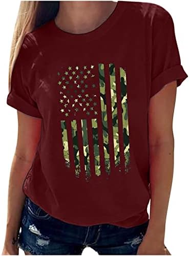 Mulheres camuflagem bandeira americana tops EUA Camo US 4 de julho Camiseta engraçada camisa fofa camiseta casual blusas básicas